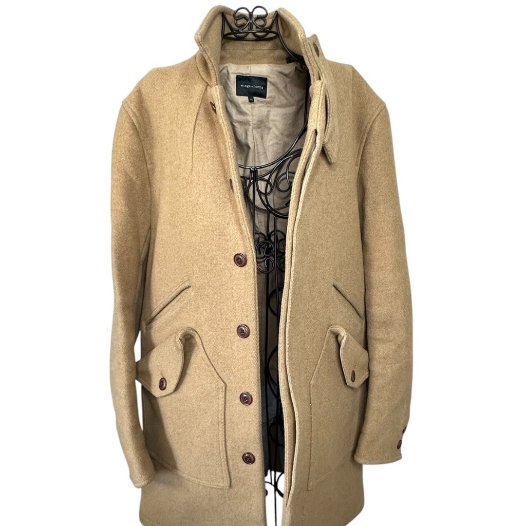 Wings + Horns Men's Beige Wool Melton Mac Coat: Premium Canadian Craftsmanship S